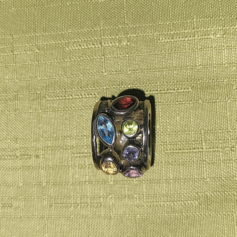 .925 Multi-Color Gemstone Silver Ring - image 1